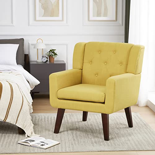 Beige Set of 2 Linen Fabric Button-Tufted Accent Chair K116