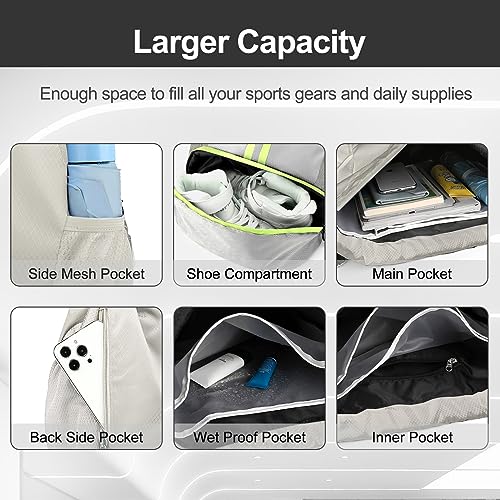 Drawstring Backpack with Shoes Compartment and Wet Proof Pocket U9825