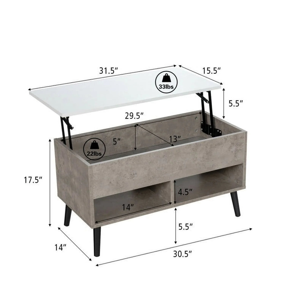 Lift-Top Coffee Table in Grey Wood White Top Finish J105126