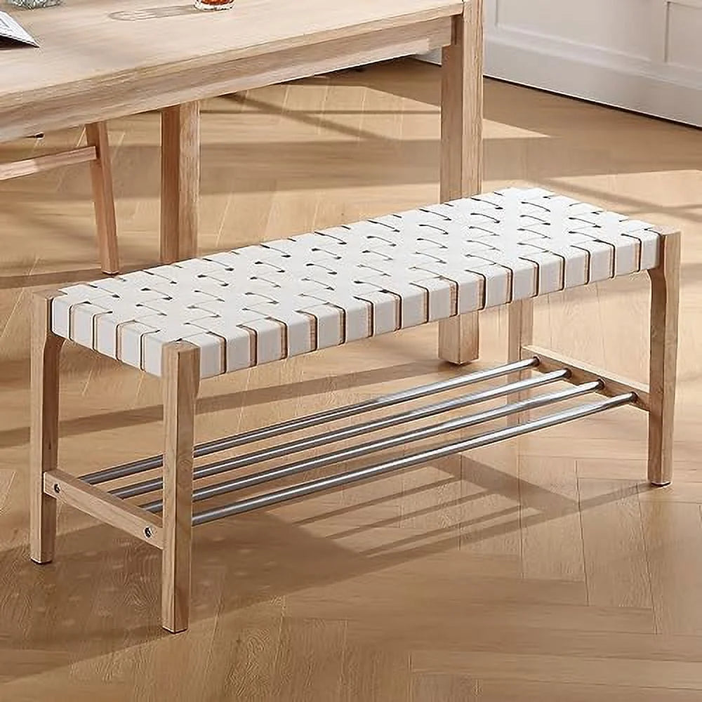Brown Woven Straps Entryway Bench F46245