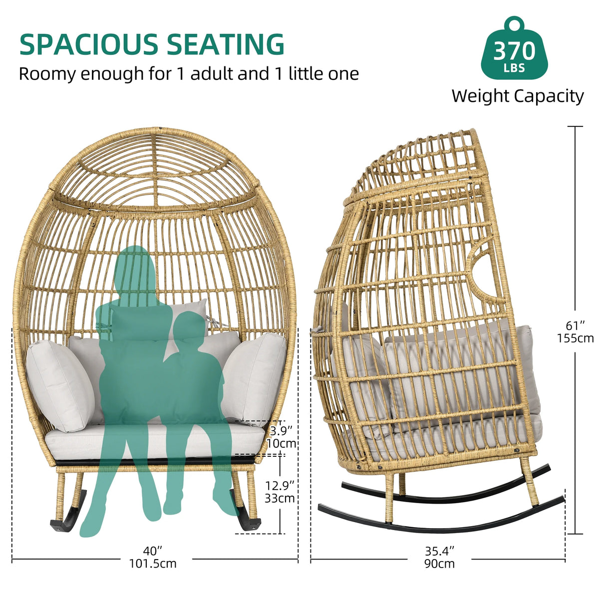 Grey Oversized Wicker Egg Rocking Chair T817