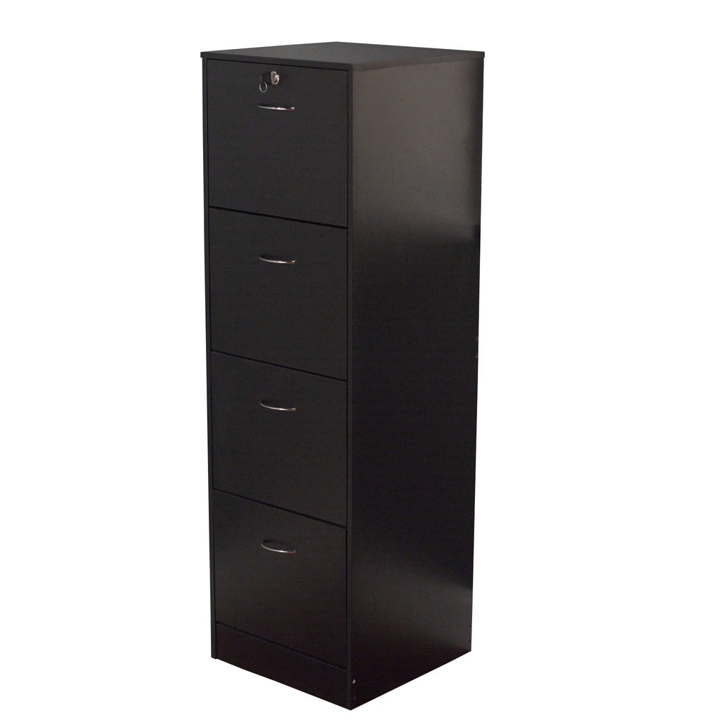 4 Drawer Wood Lockable Filing Cabinet, Black O985111