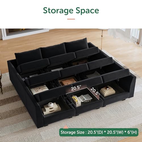 Black Modular Sectional Sofa with Storage Ottoman A144805