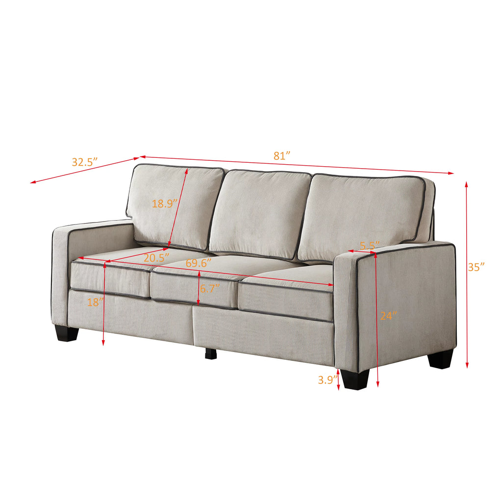Beige Corduroy 3 Seater Sectional Sofa Y143