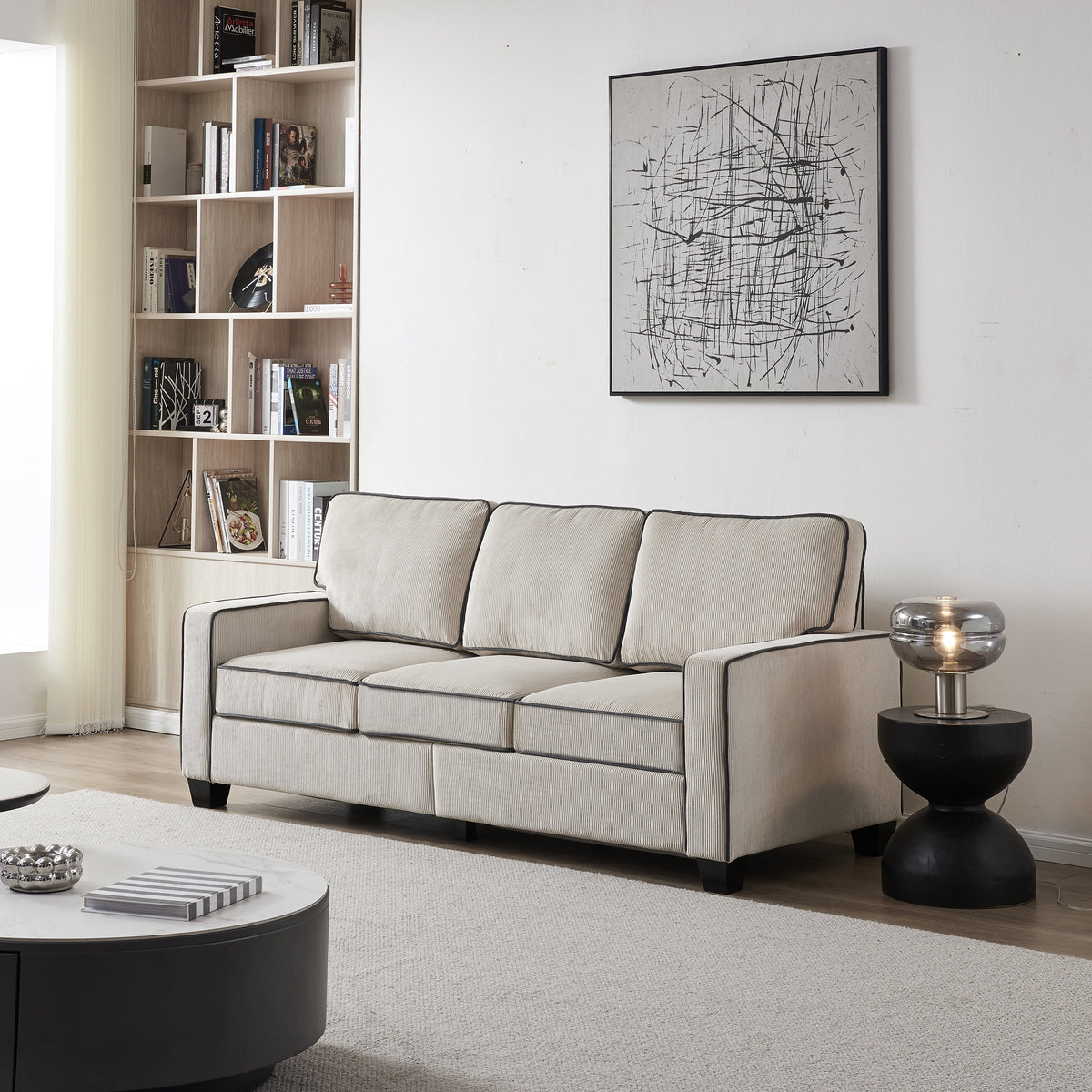 Beige Corduroy 3 Seater Sectional Sofa Y143