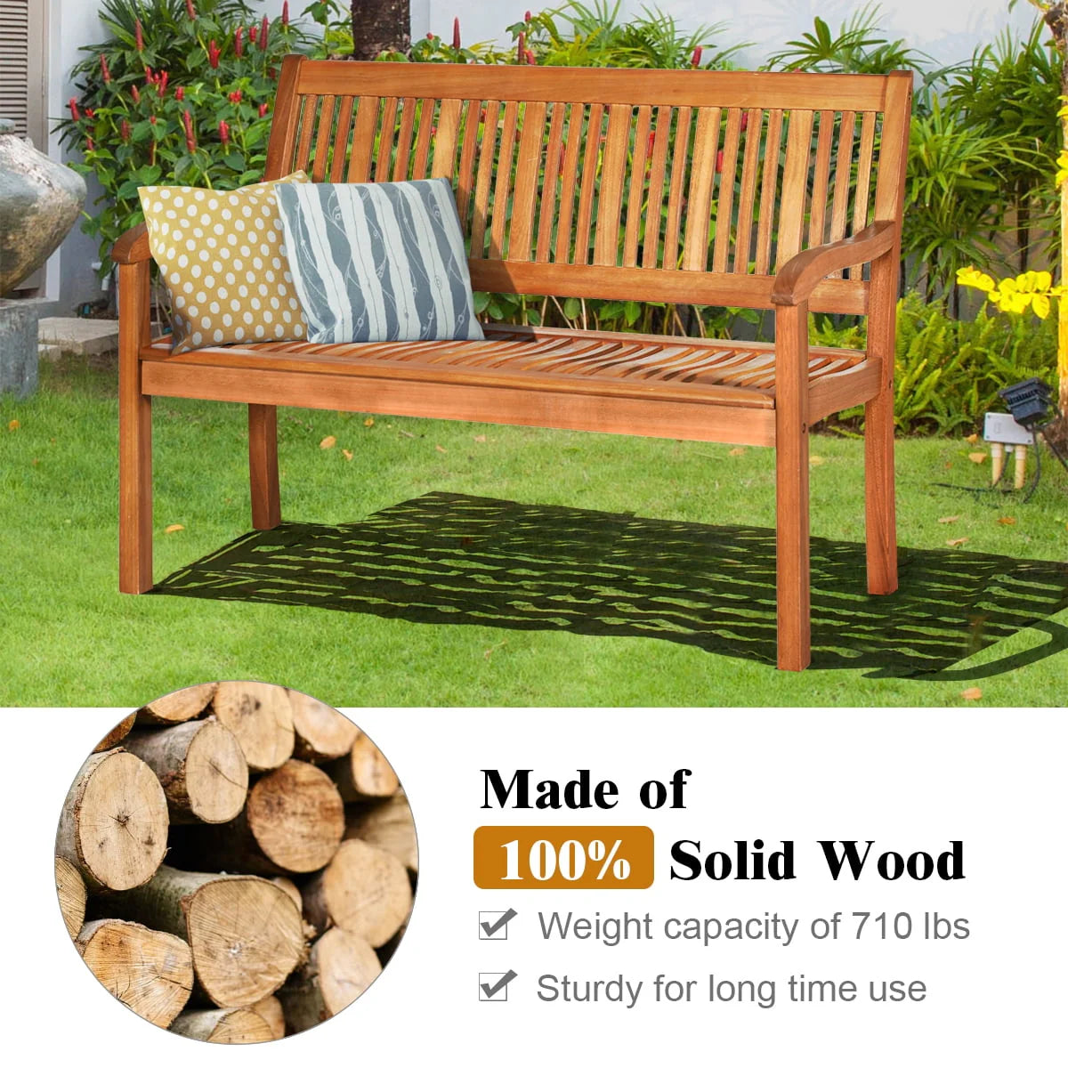 50'' Two Person Outdoor Bench Loveseat Solid Wood N59029
