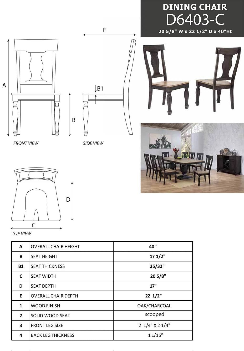 9 Piece Charcoal Oak Wood Dining Room Set Q3233