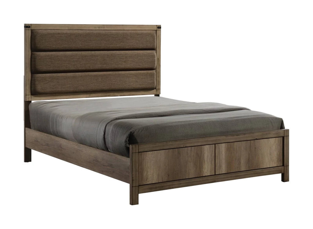 Light Brown Wood Finish Full Size Upholstered Panel Bed G23383