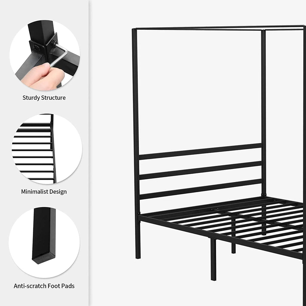 14 Inch Metal Canopy Bed Frame Black Full Size J5248