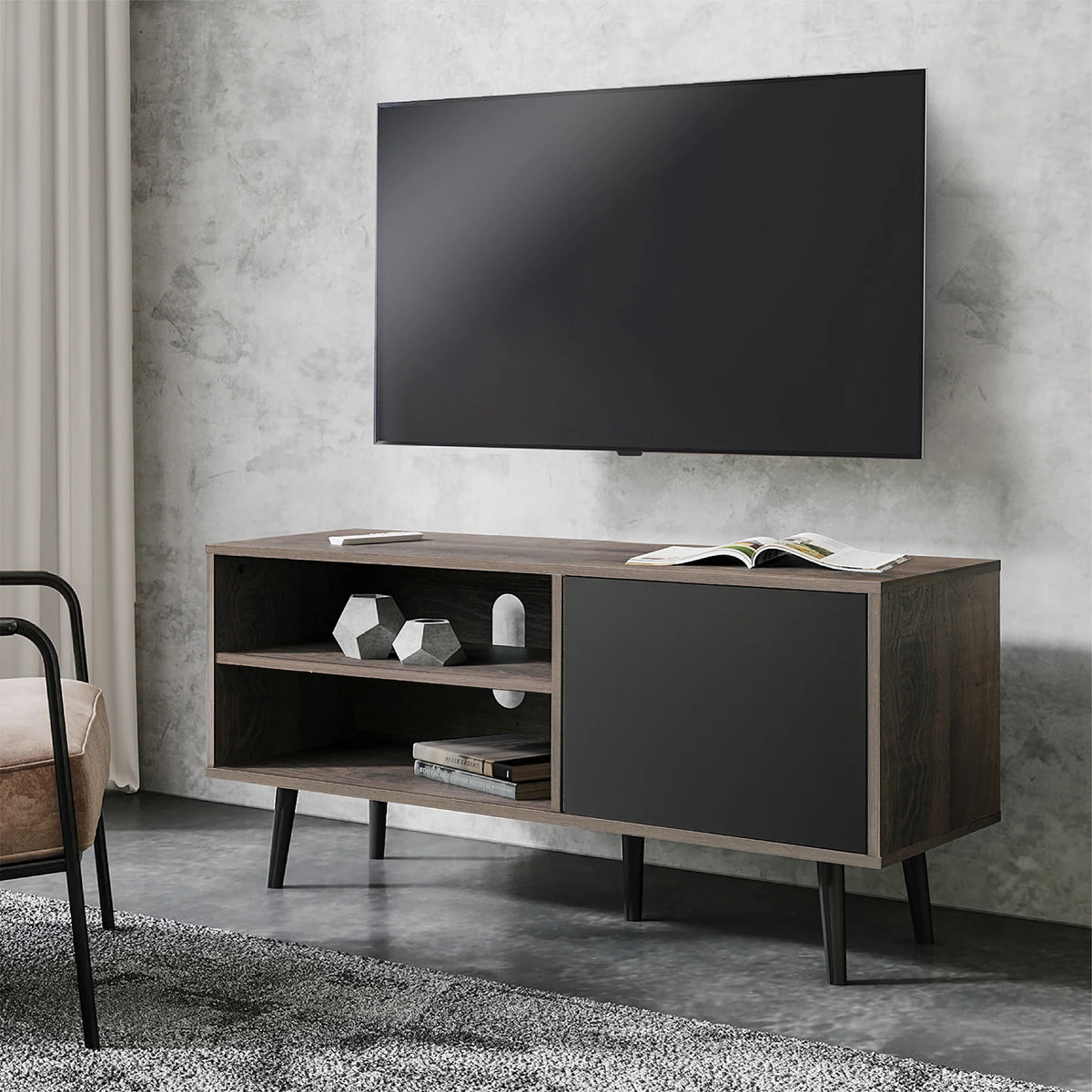 Mid Century Wood TV Stand with Storage J215574