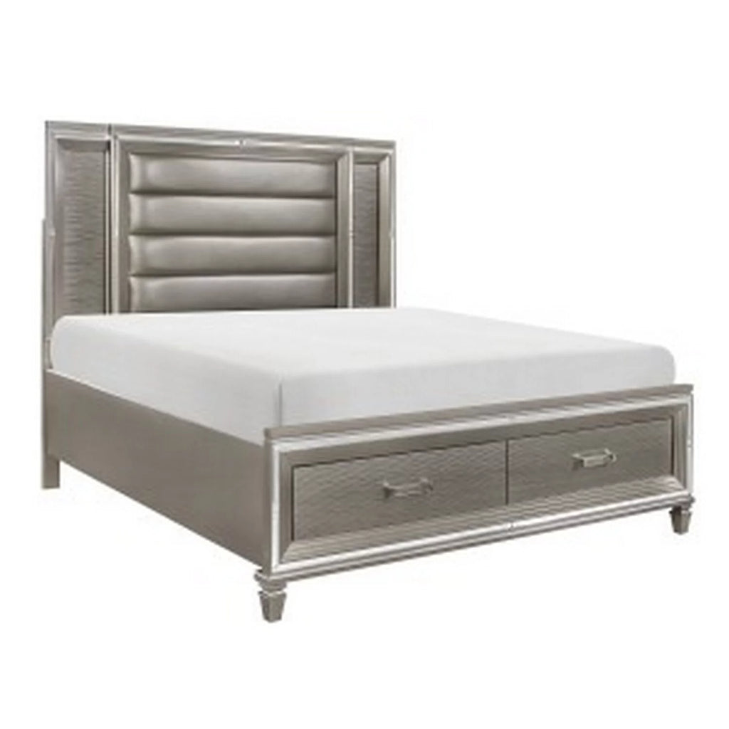 Queen Platform Bed with LED Headboard and 2 Drawer Footboard C805082