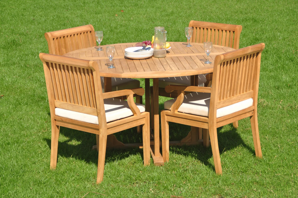 5 Pc Teak Dining Set with Round Table and 4 Arm Chairs U870124