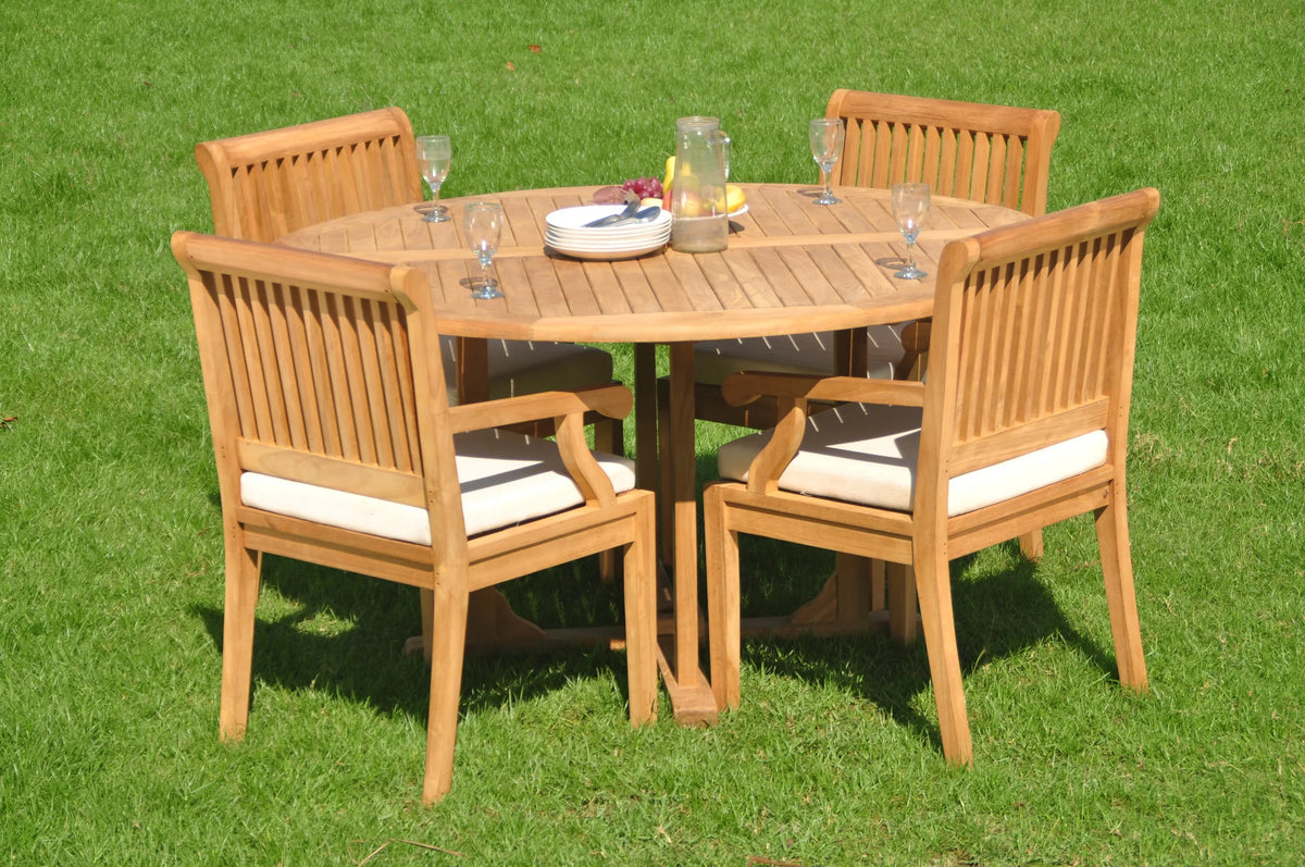 5 Pc Teak Dining Set with Round Table and 4 Arm Chairs U870124