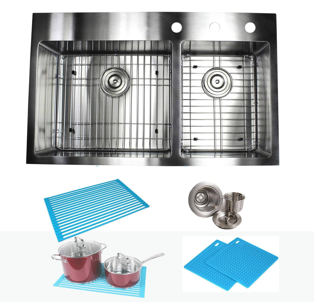 33 inch Drop in Stainless Steel Kitchen Sink 16 Gauge Double Bowl I35903