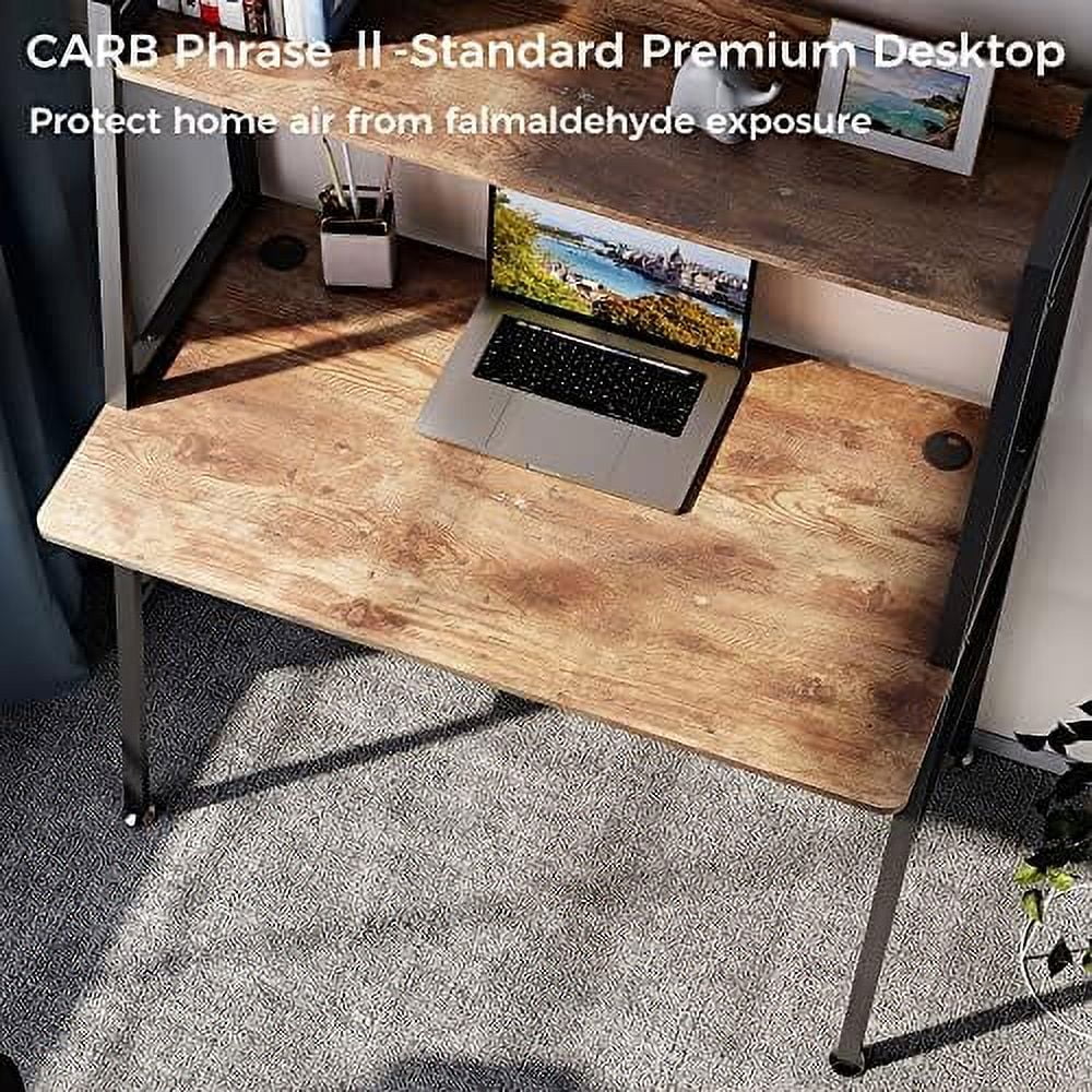 43 Inch Rustic Brown Computer Ladder Desk with Shelves W8772