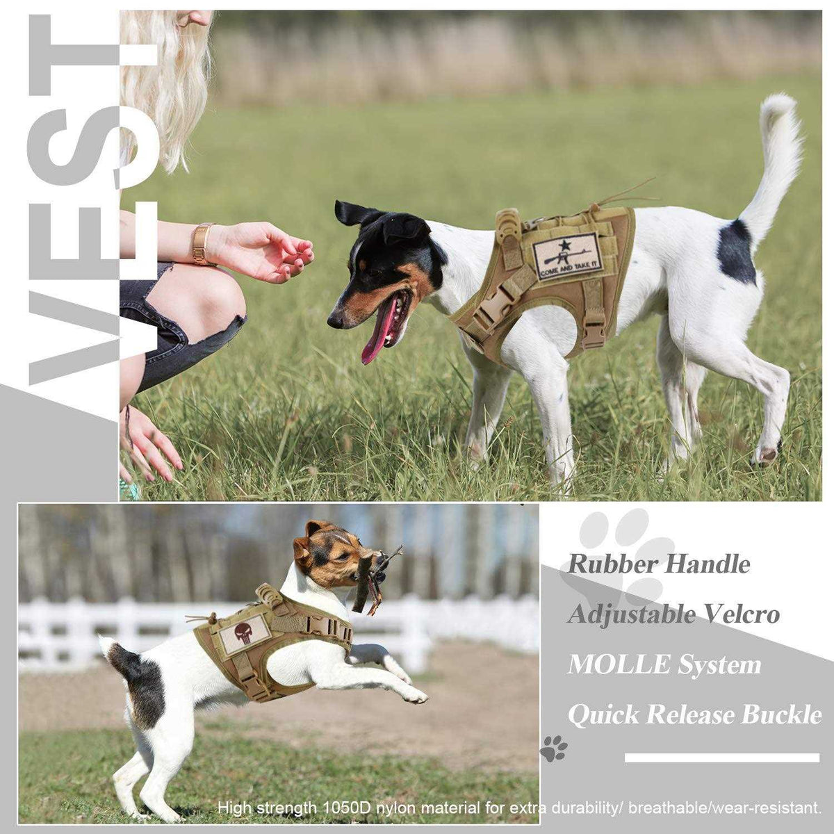 Adjustable MOLLE Dog Training Harness with Rubber Handle Y349822