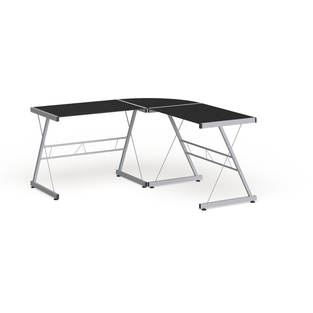 L-Shaped Clear Glass and Metal Corner Desk I756604