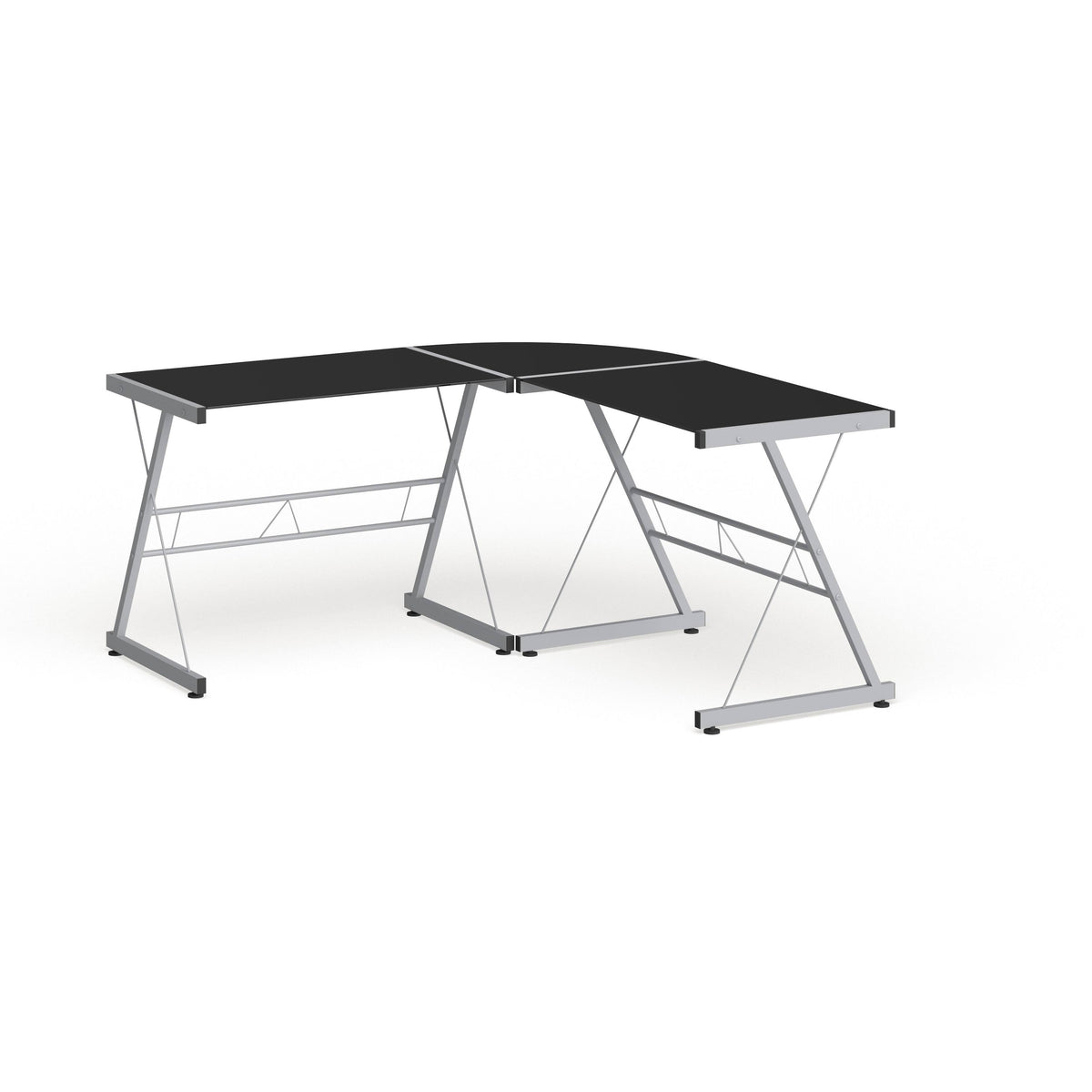 L-Shaped Clear Glass and Metal Corner Desk I756604