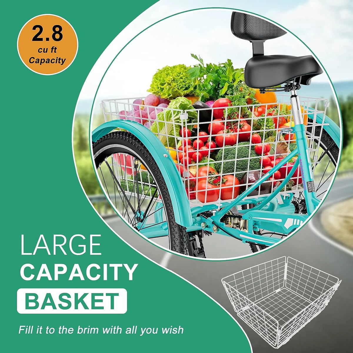 26 Adult Tricycle 7 Speed 450lbs Capacity with Shopping Basket W32038