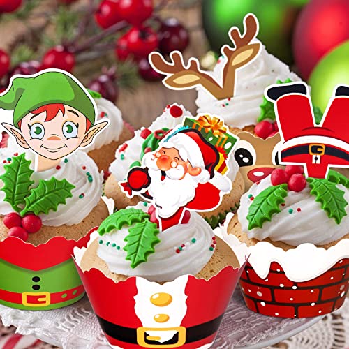 128 Pieces Christmas Cupcake Toppers Wrappers A740190