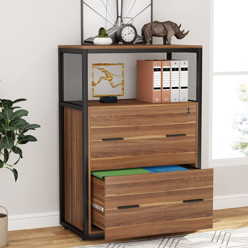 2 Drawer Locking File Cabinet with Storage Shelves C30679