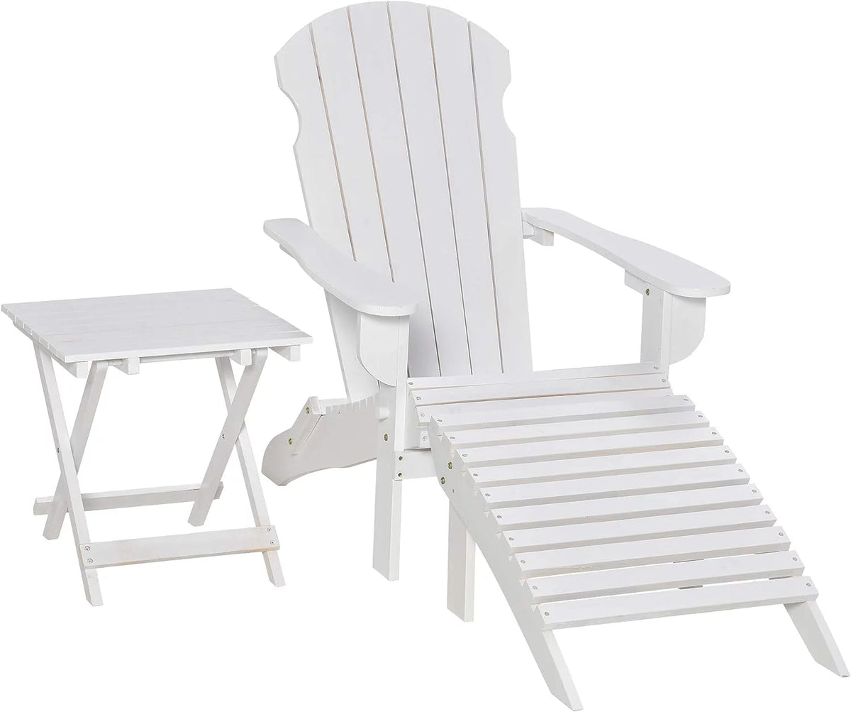 White 3-Piece Folding Adirondack Chair with Ottoman and Side Table C8676