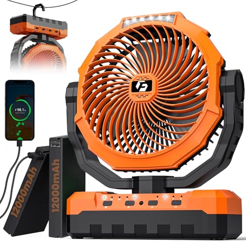 24000mAh Rechargeable Battery Operated Camping Fan with Light & Hook N61942