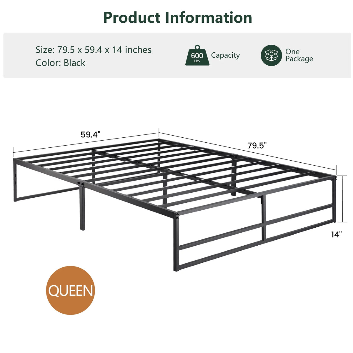 Queen Size Black Metal Platform Bed Frame M748838