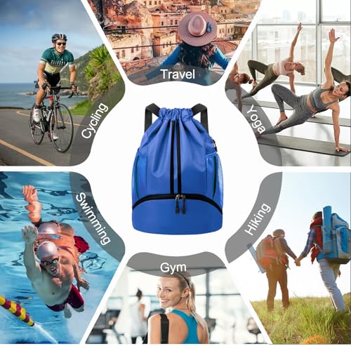 Drawstring Backpack with Shoes Compartment and Wet Proof Pocket U9825