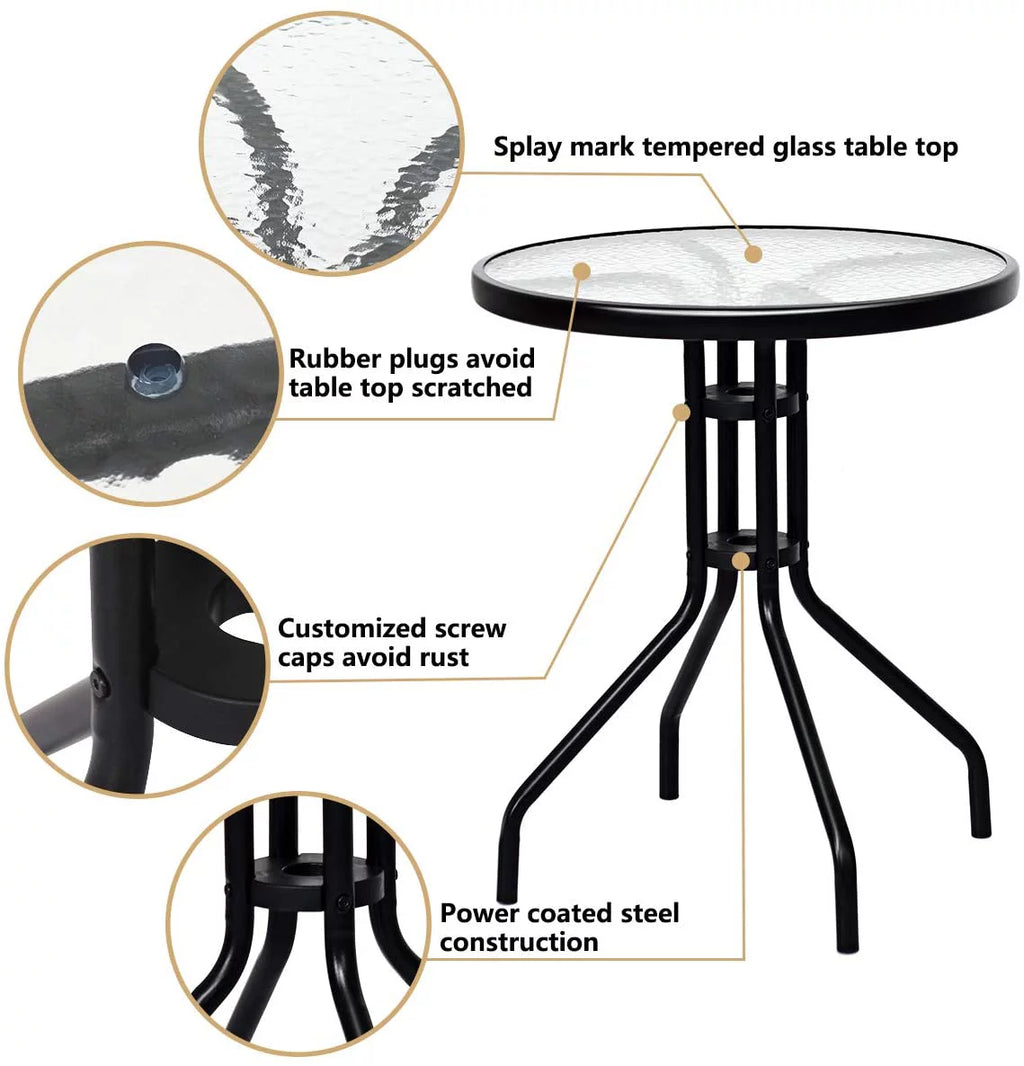 3-Piece Patio Bistro Set with Round Tempered Glass Table and 2 Chairs L80265