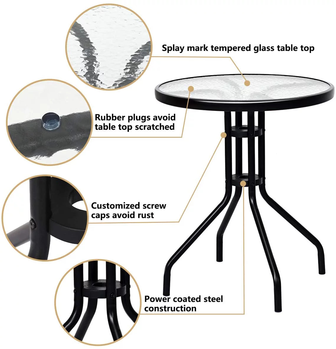 3-Piece Patio Bistro Set with Round Tempered Glass Table and 2 Chairs L80265