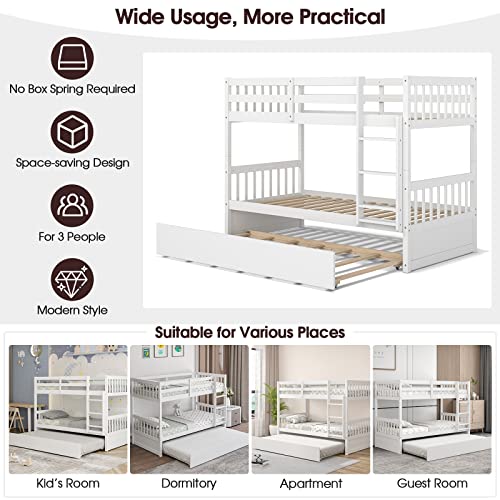 White Twin Over Twin Bunk Bed with Trundle T44003