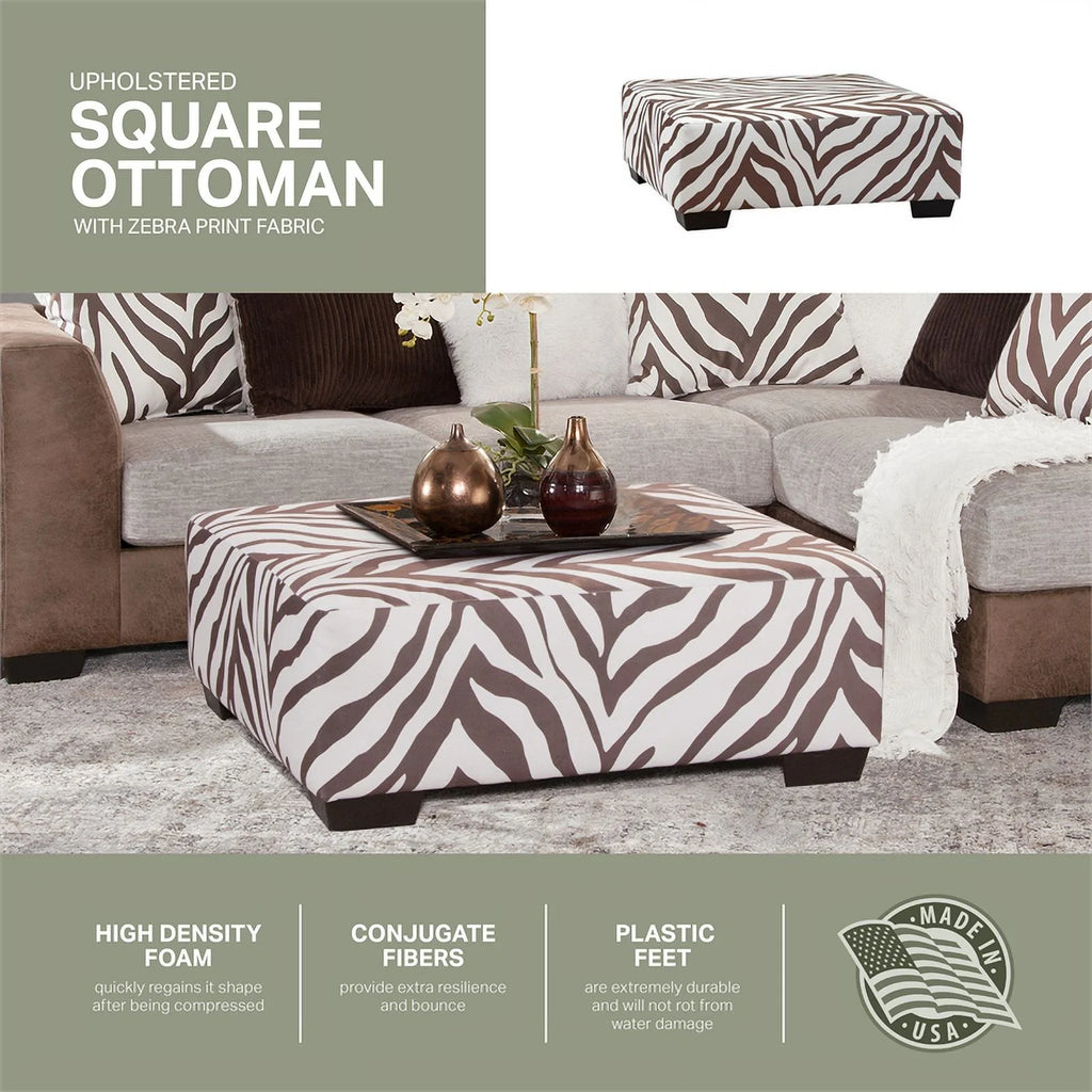 Brown and White Zebra Upholstered Ottoman C22881