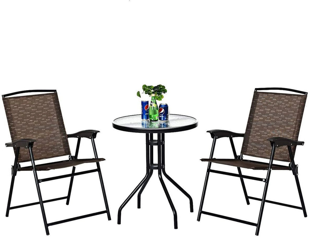 3-Piece Patio Bistro Set with Round Tempered Glass Table and 2 Chairs L80265