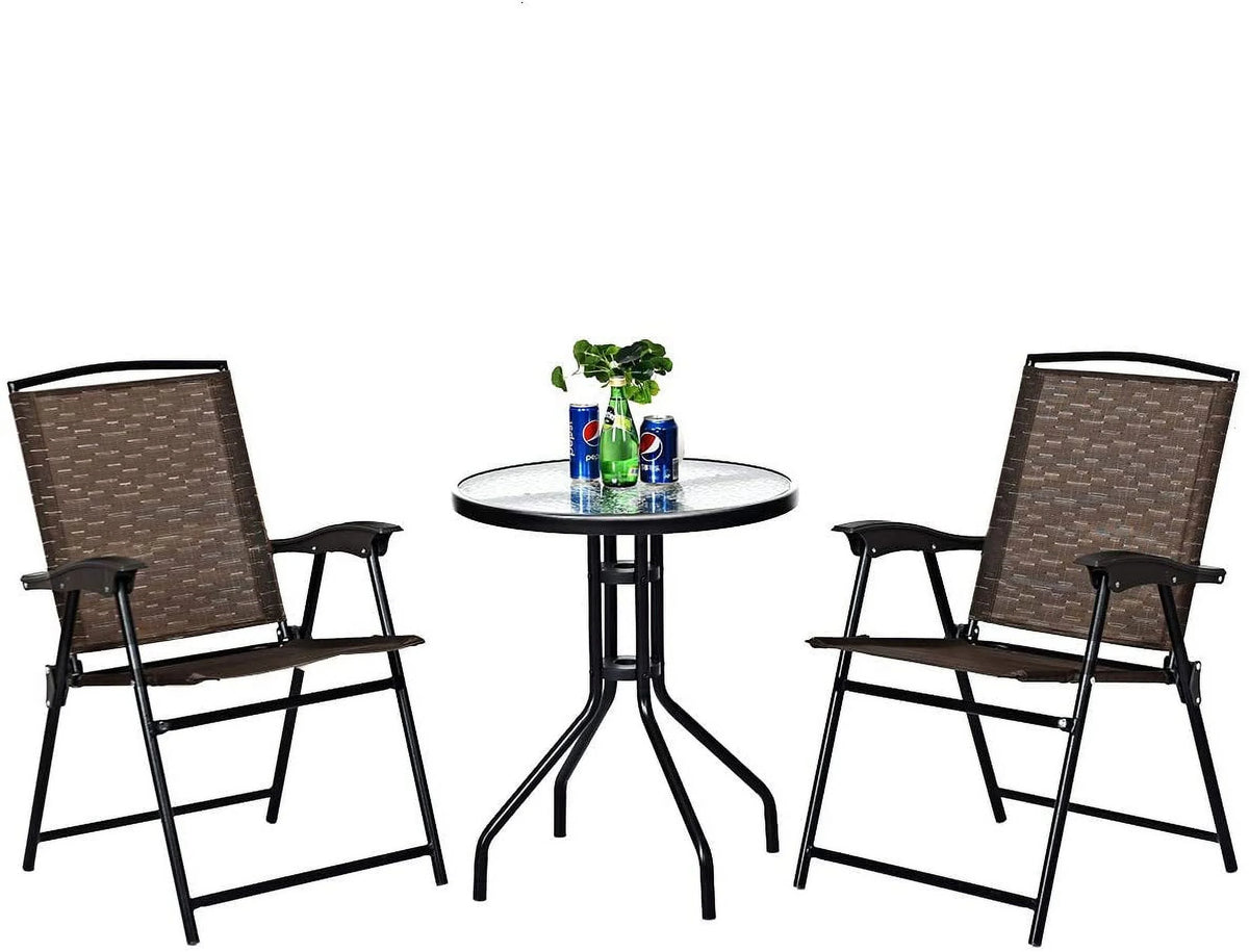 3-Piece Patio Bistro Set with Round Tempered Glass Table and 2 Chairs L80265