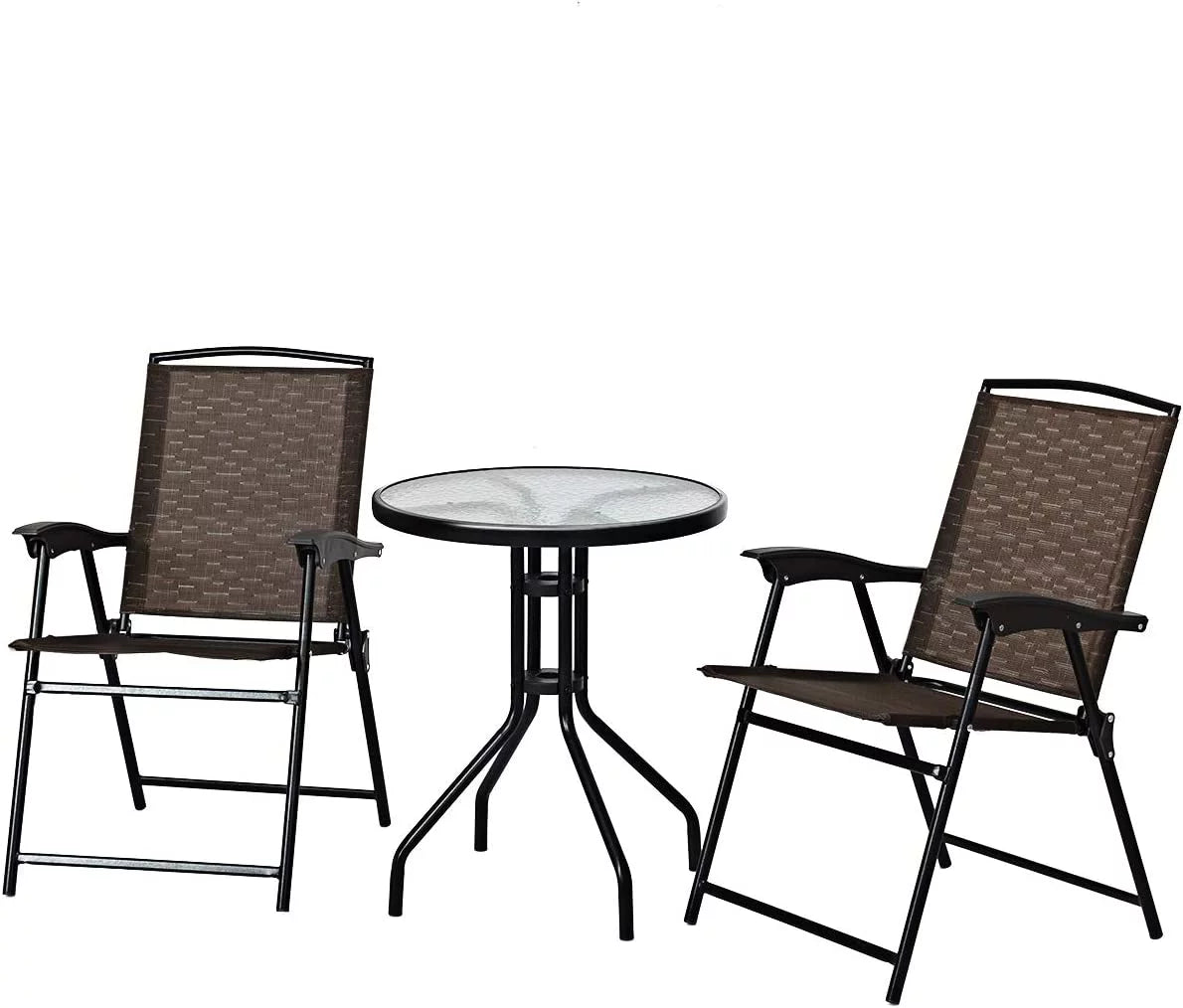 3-Piece Patio Bistro Set with Round Tempered Glass Table and 2 Chairs L80265