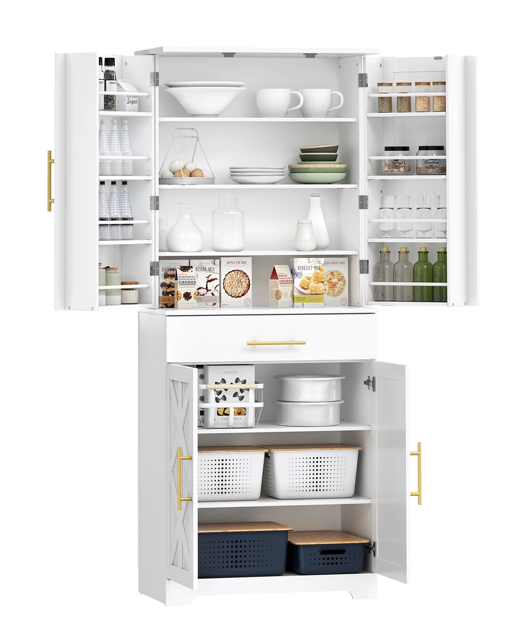 White 72" Kitchen Pantry Cabinet A228