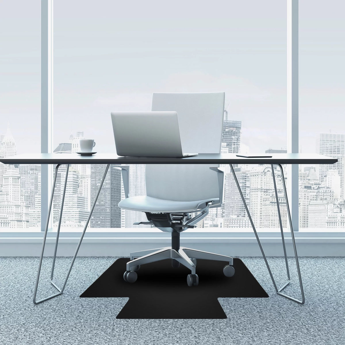 Black Vinyl Lipped Chair Mat for Carpets 45" x 53" Q129