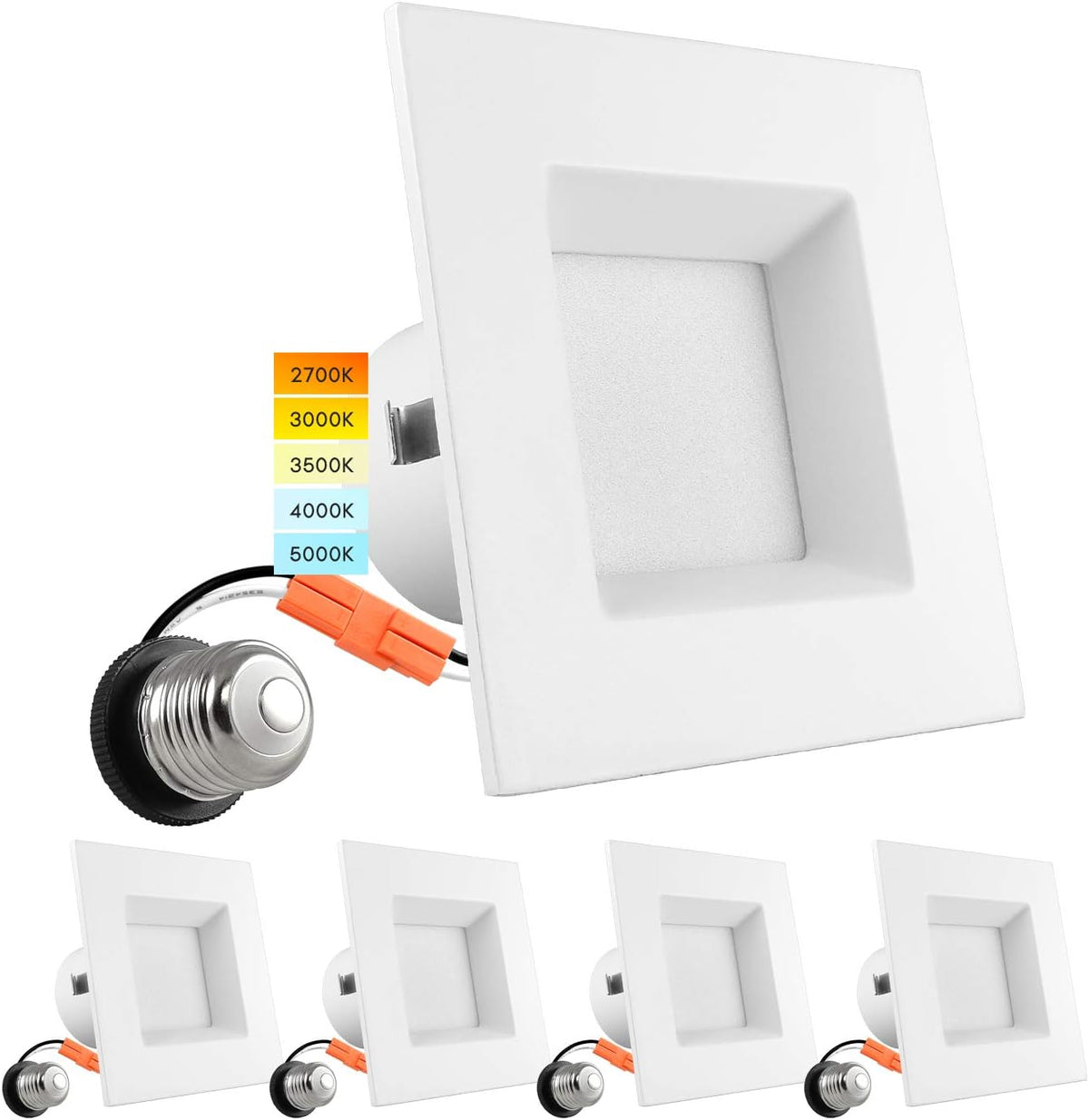 4 Inch Square Recessed LED Can Lights, CCT Selectable Dimmable, 6 Pack M311462