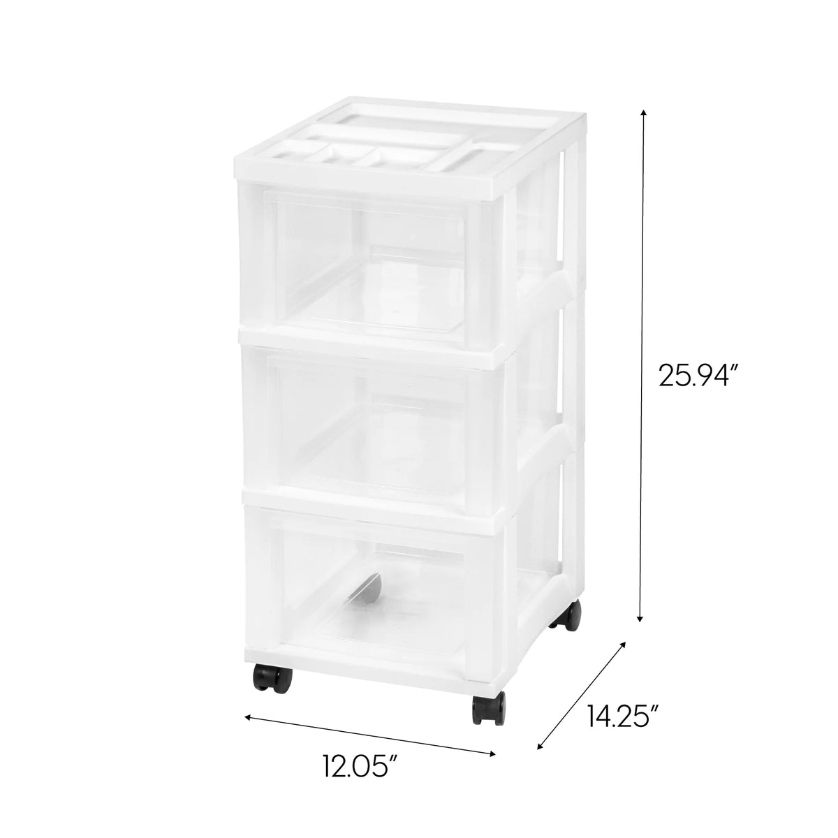 White 3 Drawer Narrow Plastic Storage Drawer with Organizer Top Y686313