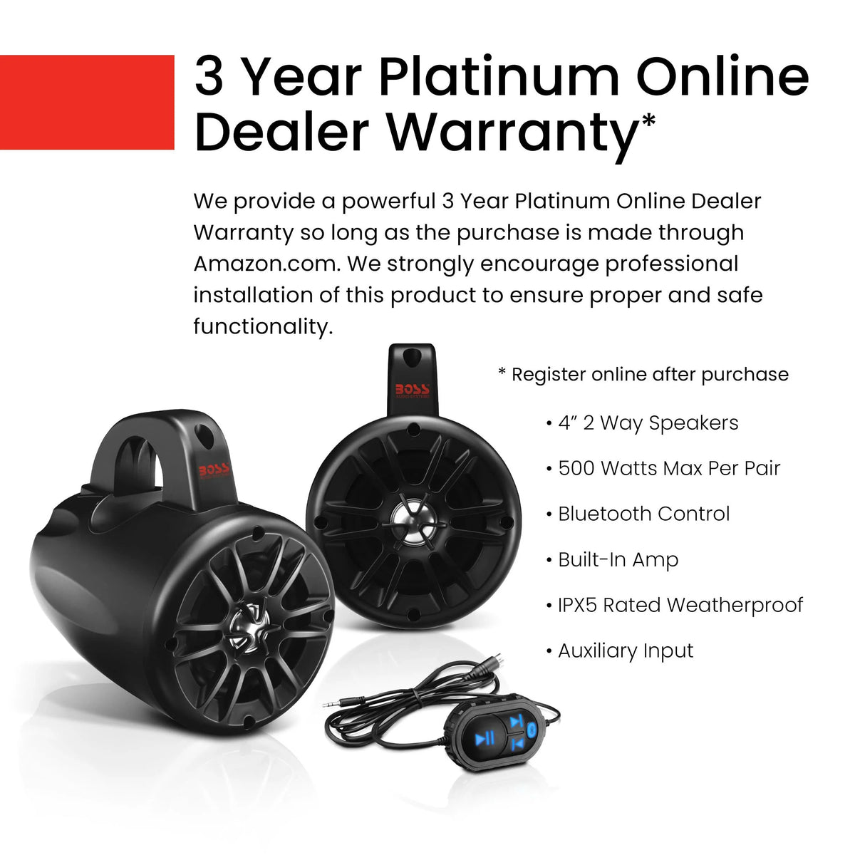 4" 500W 2-Way Amplified Bluetooth Marine ATV Speakers, Pair N255393