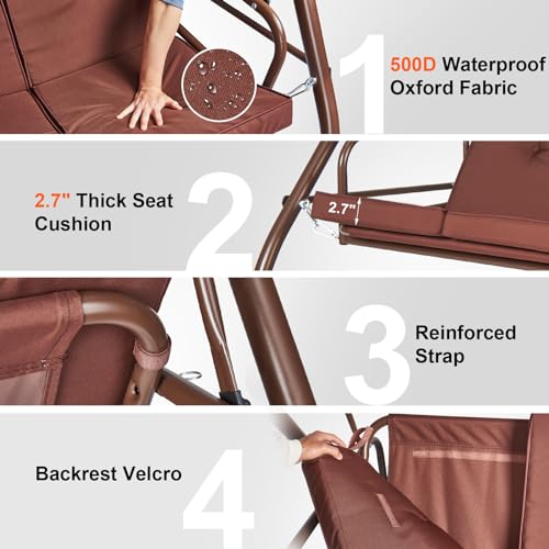 3-Seat Converting Canopy Patio Swing Chair with Cushion I42822