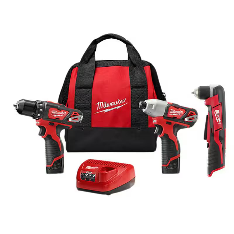 12V Cordless Drill Driver/Impact Combo Kit with Right Angle Drill C8593