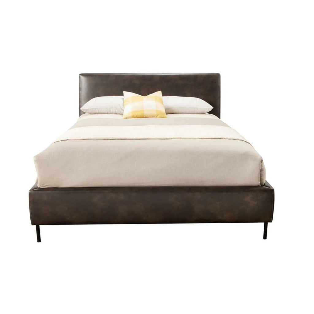 Gray Faux Leather & Solid Wood King Bed with Metal Legs N7962
