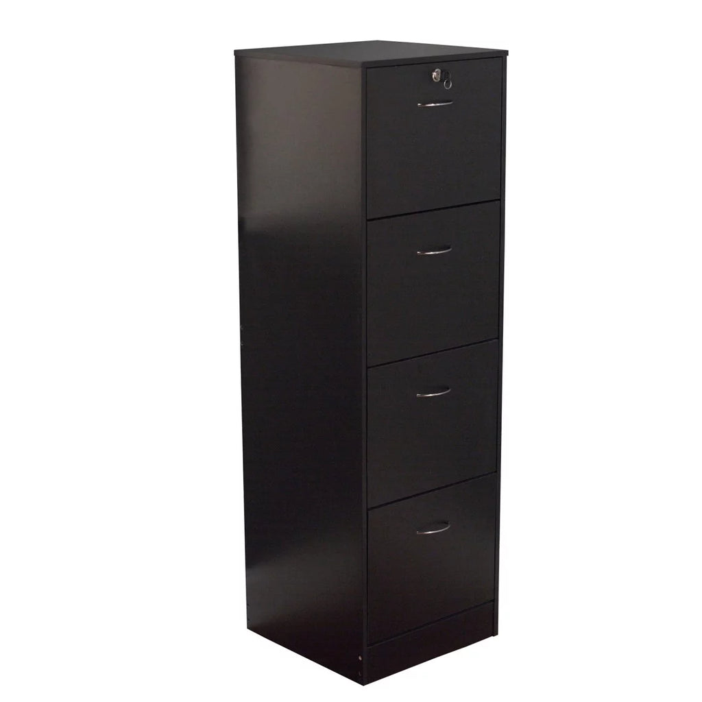 4 Drawer Wood Lockable Filing Cabinet, Black O985111