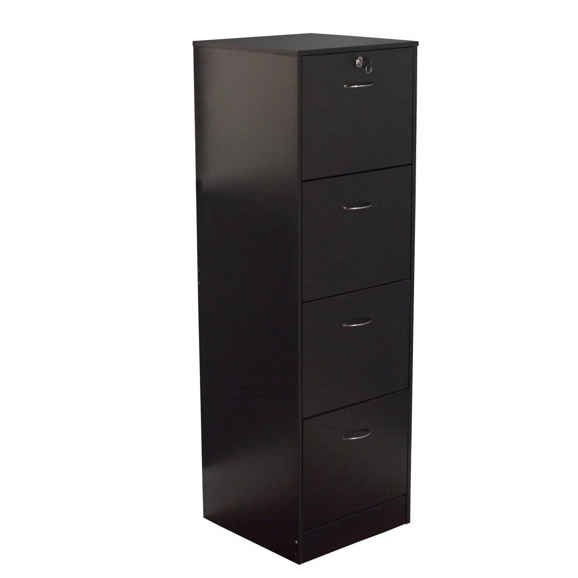 4 Drawer Wood Lockable Filing Cabinet, Black O985111