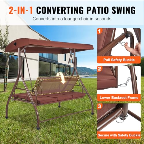 3-Seat Converting Canopy Patio Swing Chair with Cushion I42822