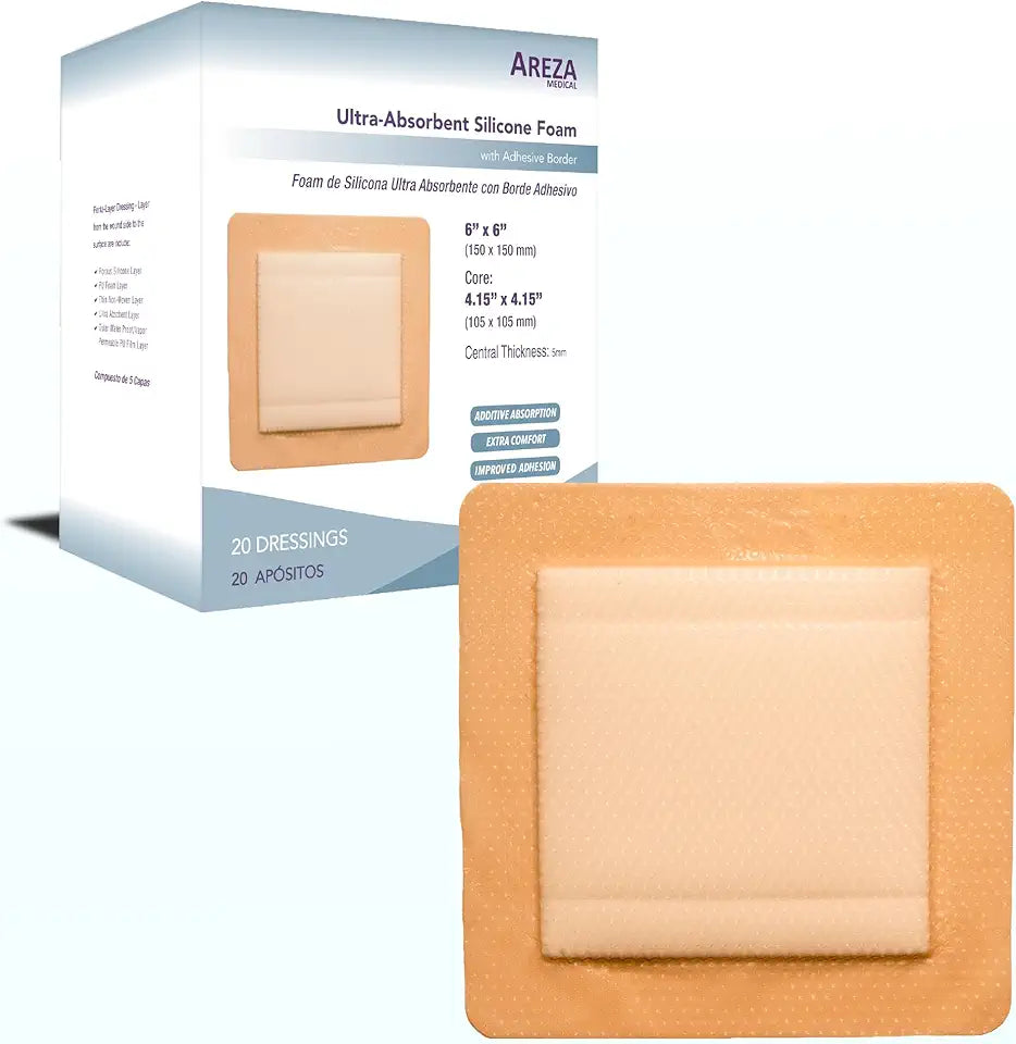 Sterile Silicone Foam Wound Dressing with Adhesive Border 6" x 6" 20 PCS S427
