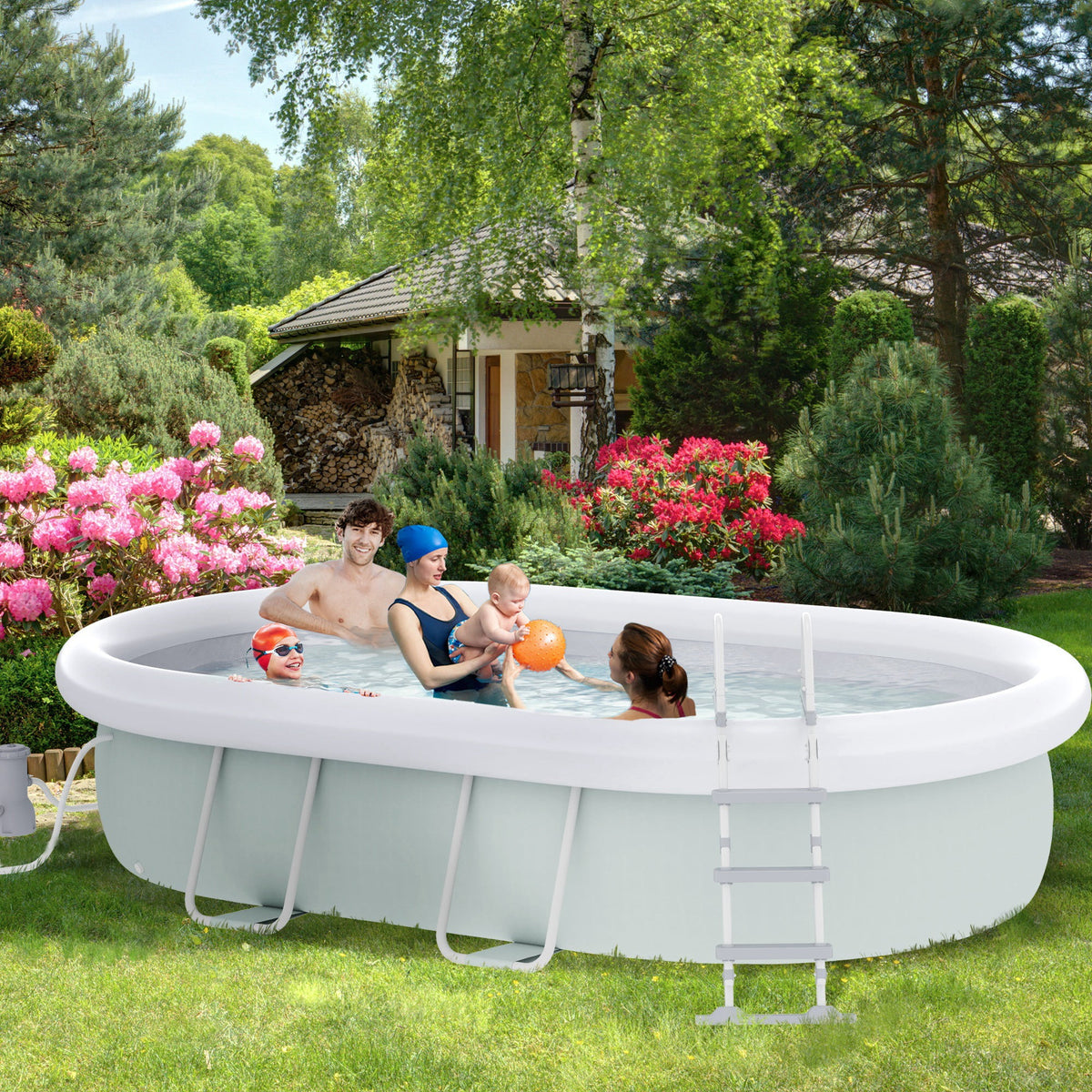 Brown Semi-Inflatable Frame Swimming Pool H8243