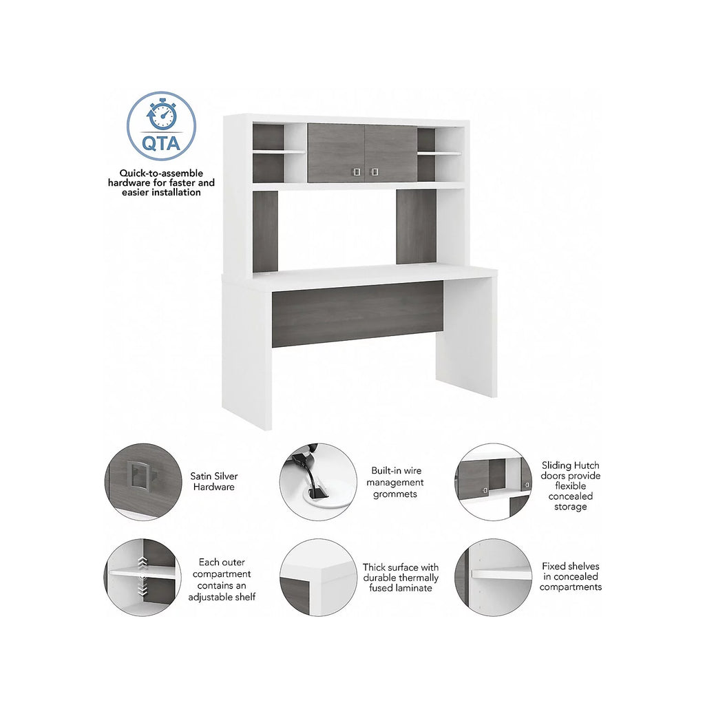 White Credenza Desk with Hutch P618